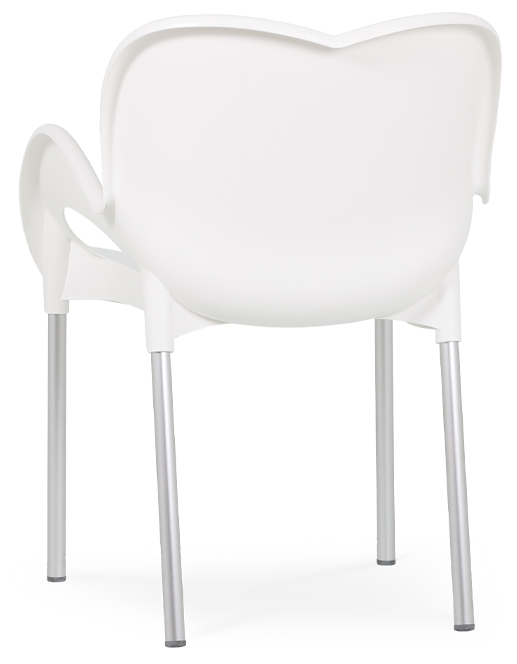 Cadeira em plástico para uso exterior, pernas de alumínio, proteção contra raios UV, reciclável, empilhável. Fabricado em Portugal, Plásticos Joluce.