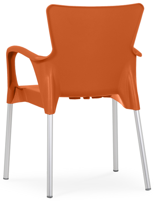 Cadeira em plástico para uso exterior, pernas de alumínio, proteção contra raios UV, reciclável, empilhável. Fabricado em Portugal, Plásticos Joluce.