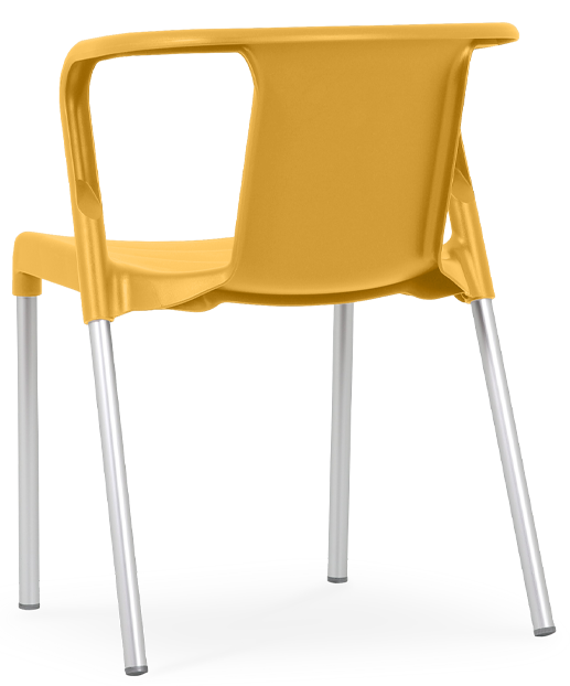 Cadeira em plástico para uso exterior, pernas de alumínio, proteção contra raios UV, reciclável, empilhável. Fabricado em Portugal, Plásticos Joluce.