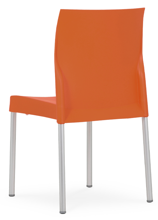 Cadeira em plástico para uso exterior, pernas de alumínio, proteção contra raios UV, reciclável, empilhável. Fabricado em Portugal, Plásticos Joluce.